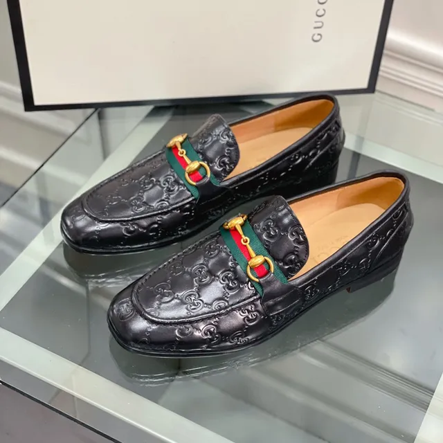 Gucci Horsebit 1955 Black Embossed GG Loafers 6