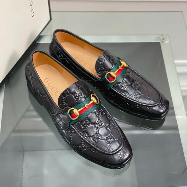 Gucci Horsebit 1955 Black Embossed GG Loafers 7