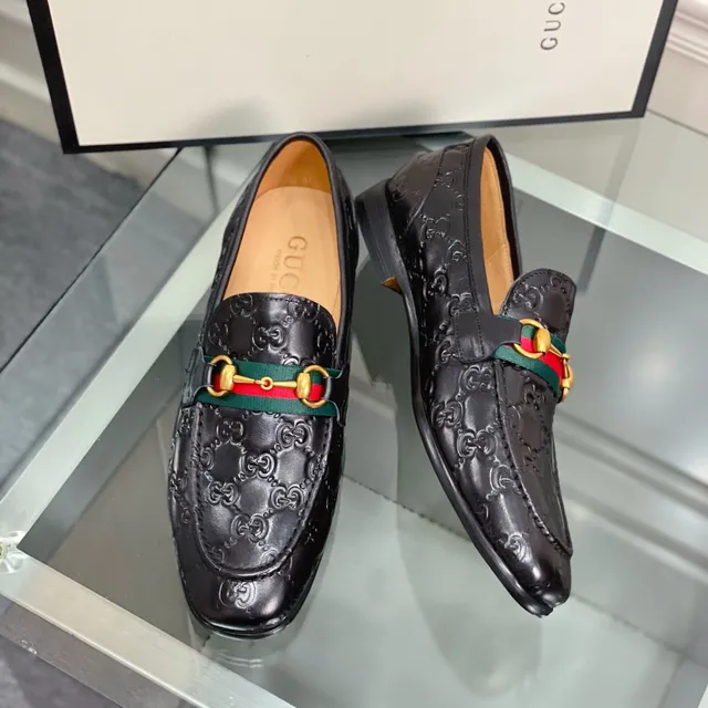 Gucci Horsebit 1955 Black Embossed GG Loafers 8