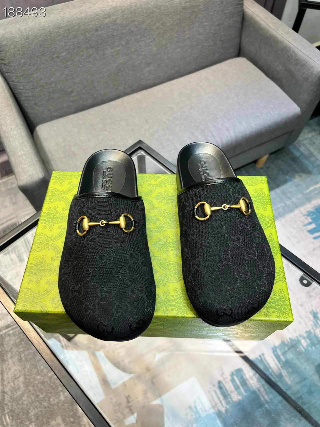 Gucci Horsebit 1955 Black GG Monogram Slipper 8