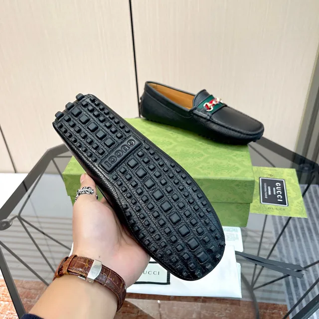 Gucci Horsebit 1955 Black Green Pebbled Leather Buckle Loafer 2