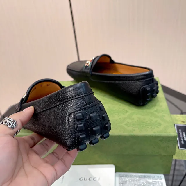 Gucci Horsebit 1955 Black Green Pebbled Leather Buckle Loafer 9