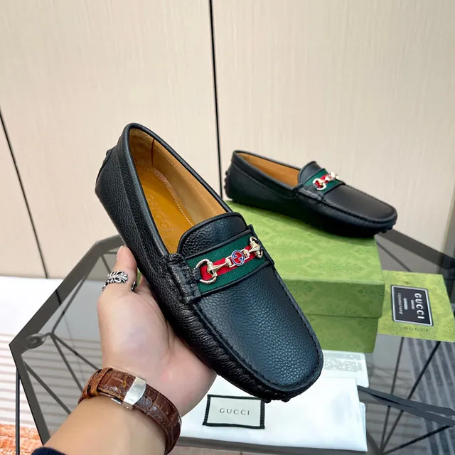 Gucci Horsebit 1955 Black Green Pebbled Leather Buckle Loafer 3