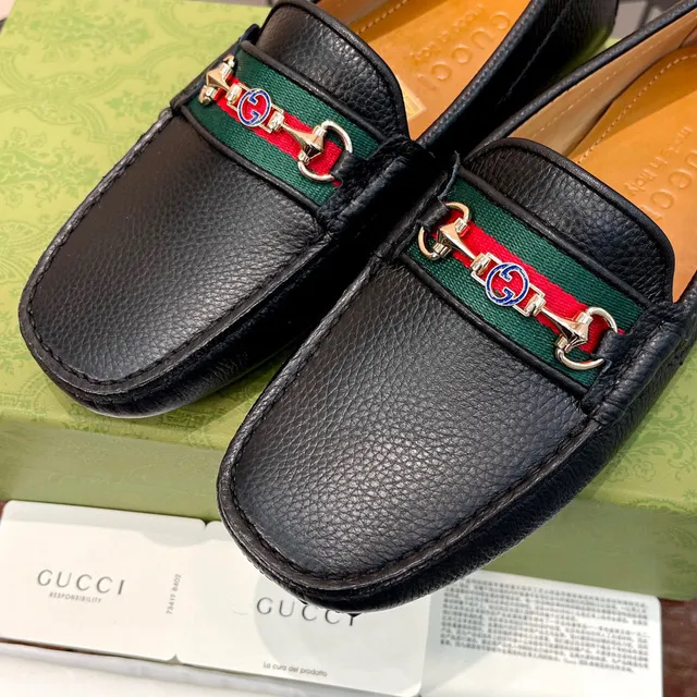 Gucci Horsebit 1955 Black Green Pebbled Leather Buckle Loafer 4