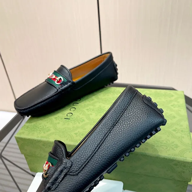 Gucci Horsebit 1955 Black Green Pebbled Leather Buckle Loafer 5