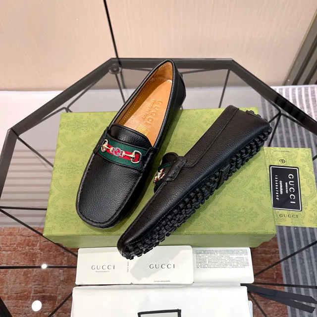 Gucci Horsebit 1955 Black Green Pebbled Leather Buckle Loafer 6