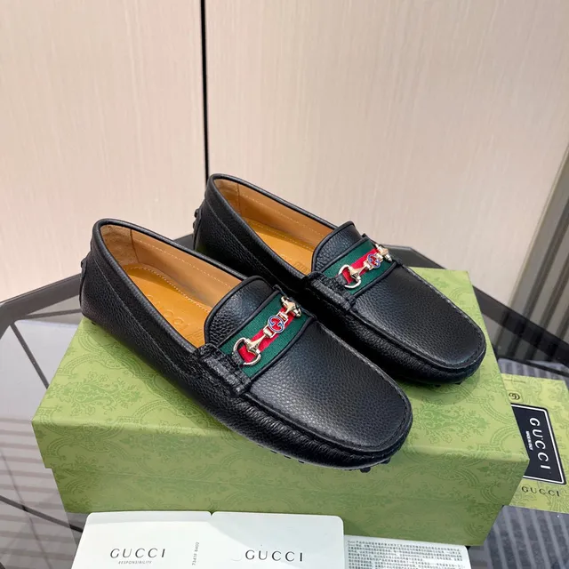 Gucci Horsebit 1955 Black Green Pebbled Leather Buckle Loafer 8