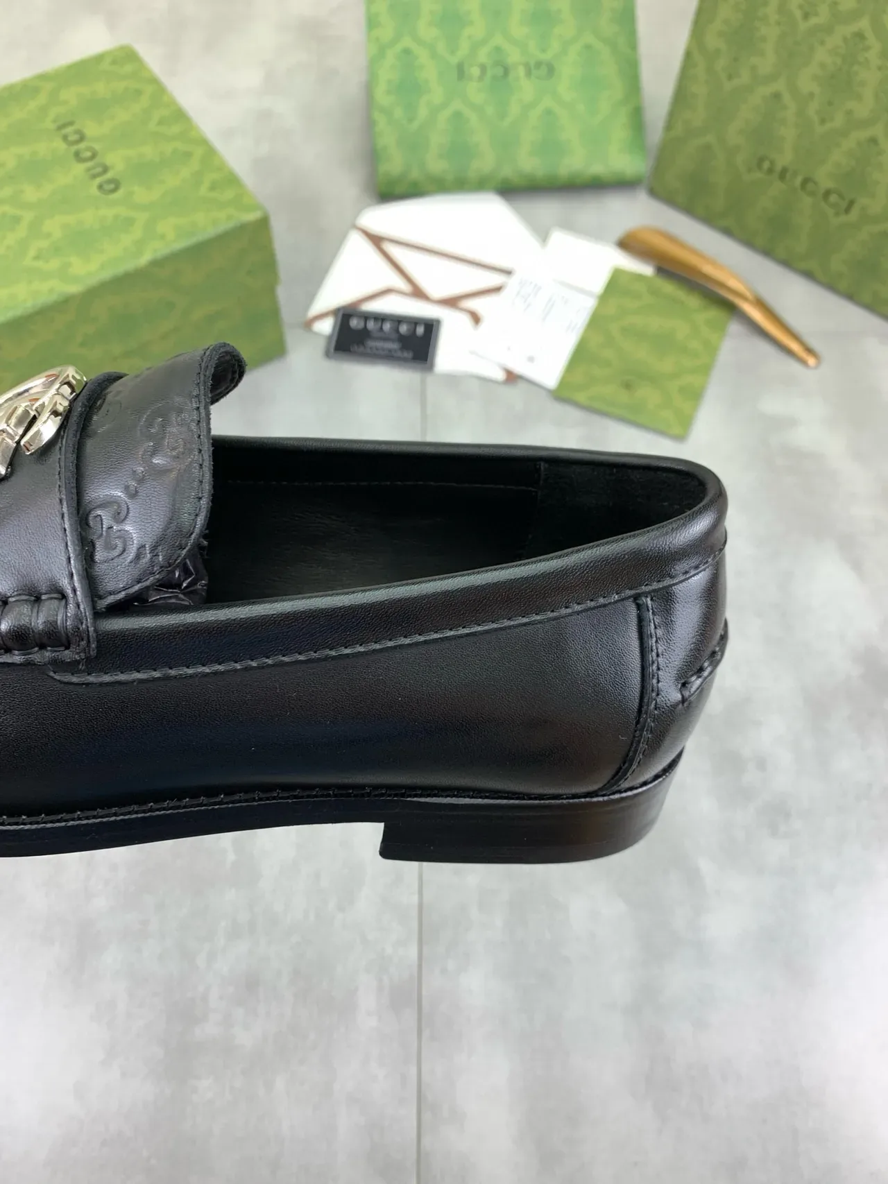 Gucci Horsebit 1955 Black Leather Embossed GG Loafer 4