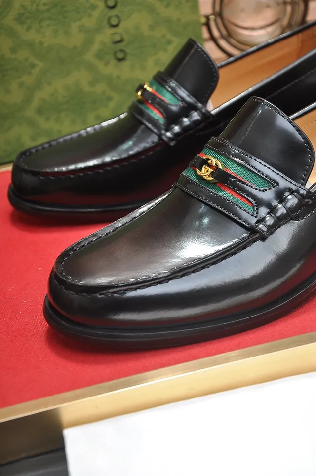 Gucci Horsebit 1955 Black Leather Web Loafers 2