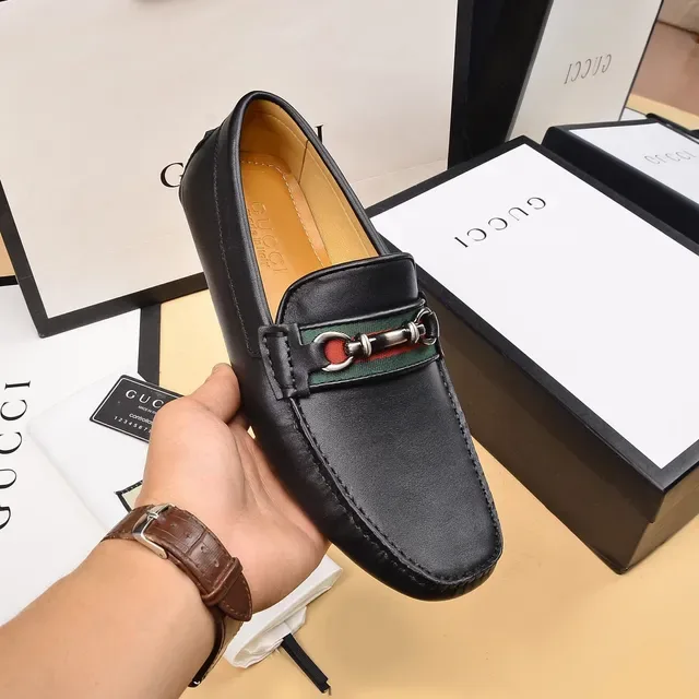 Gucci Horsebit 1955 Black Leather Web Stripe Loafers 7