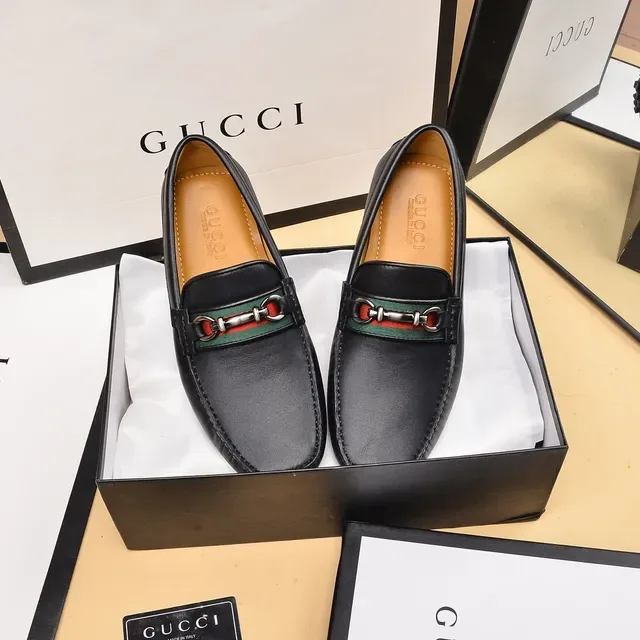 Gucci Horsebit 1955 Black Leather Web Stripe Loafers 9