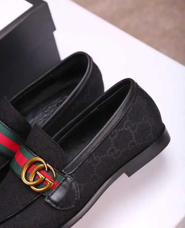 Gucci Horsebit 1955 Black Monogram Canvas Web Stripe Loafer 7