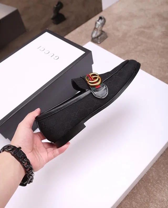 Gucci Horsebit 1955 Black Monogram Canvas Web Stripe Loafer 8