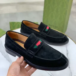 Gucci Horsebit 1955 Black Suede Web Stripe Loafers