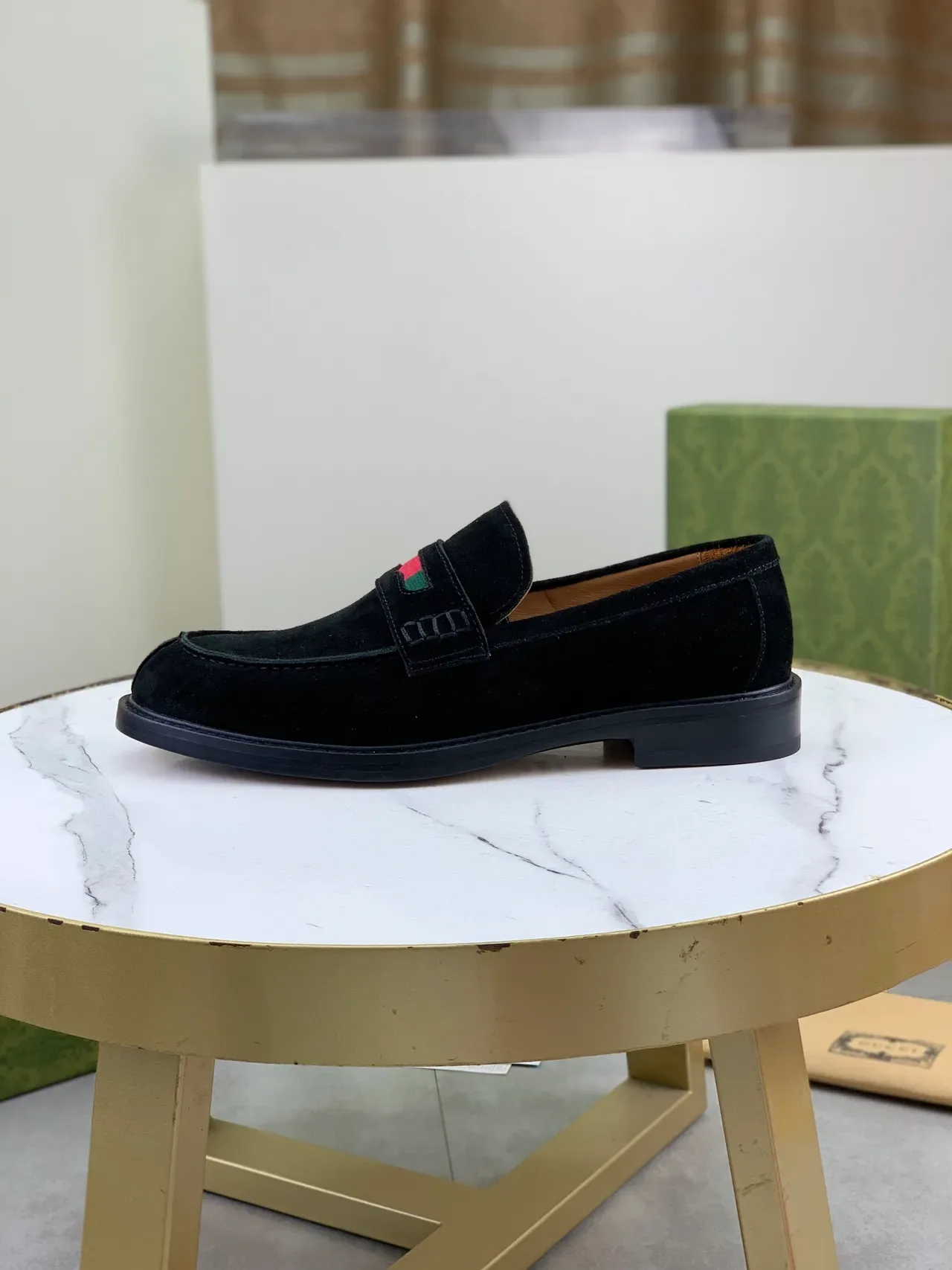 Gucci Horsebit 1955 Black Suede Web Stripe Loafers 6