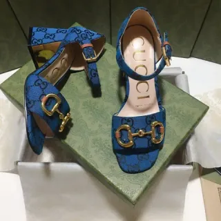 Gucci Horsebit 1955 Blue GG Supreme Canvas Pumps