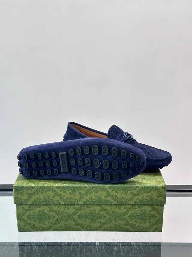 Gucci Horsebit 1955 Blue Suede Loafers 2