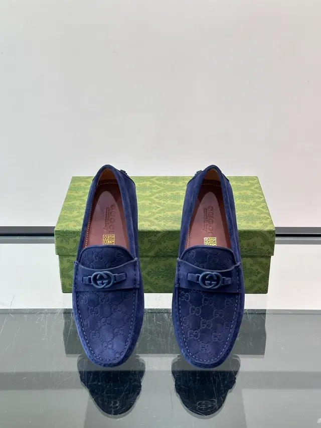 Gucci Horsebit 1955 Blue Suede Loafers 4