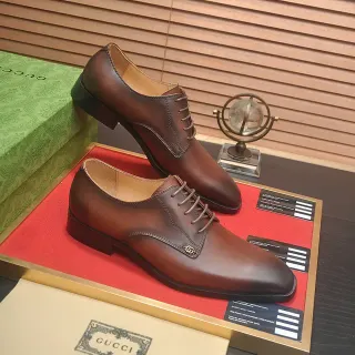 Gucci Horsebit 1955 Brown Beige Polished Leather Cap Toe Oxford Shoes