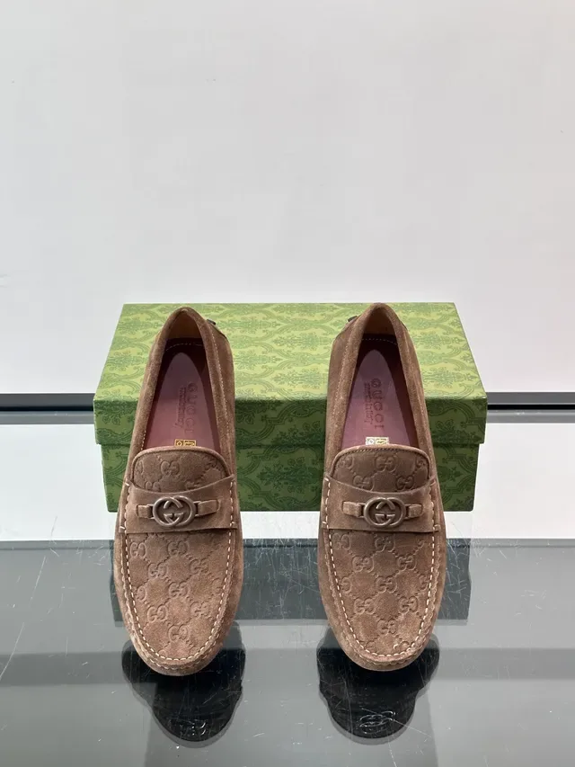 Gucci Horsebit 1955 Mocassin Daim Brun Beige GG Monogram Embossed 4