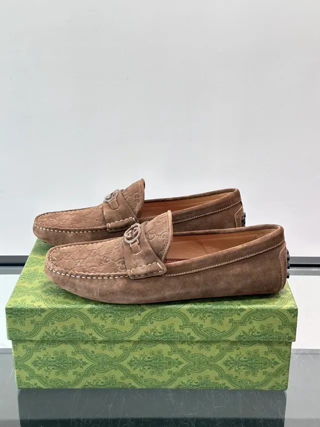 Gucci Horsebit 1955 Mocassin Daim Brun Beige GG Monogram Embossed 5