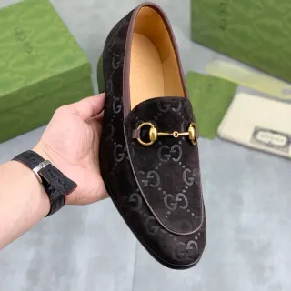 Gucci Horsebit 1955 棕色 GG Monogram 麂皮 乐福鞋