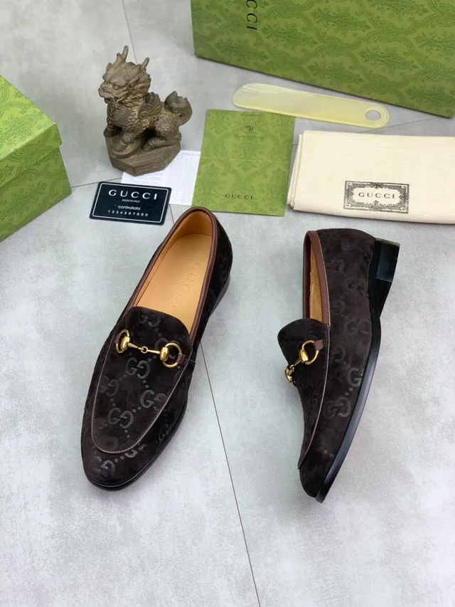 Gucci Horsebit 1955 Marron GG Monogram Daim Mocassins 6