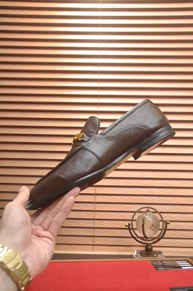 Gucci Horsebit 1955 Brown Pebbled Leather Gold Chain Loafers 5