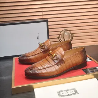 Gucci Horsebit 1955 鳄鱼压纹两色调棕色乐福鞋