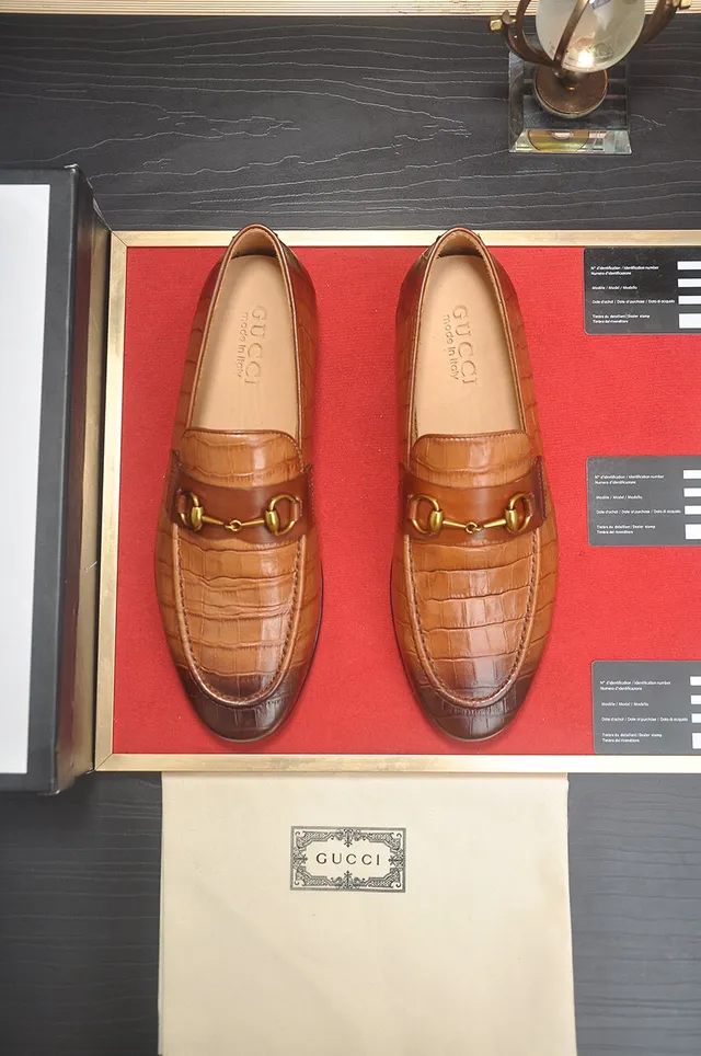 Gucci Horsebit 1955 Croc-Embossed Two-Tone Brown Loafers 3