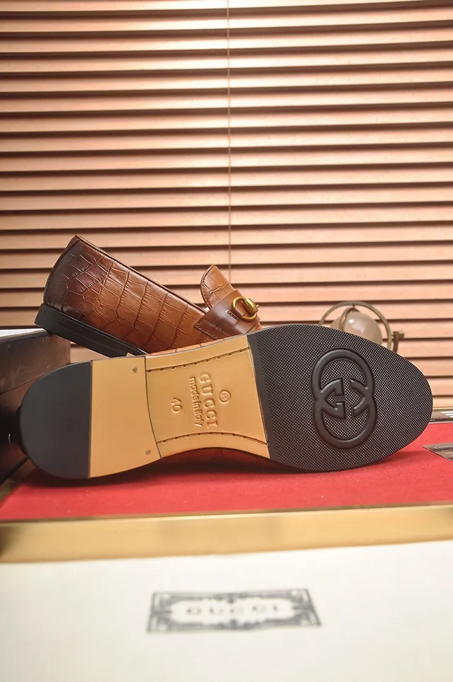 Gucci Horsebit 1955 Croc-Embossed Two-Tone Brown Loafers 7