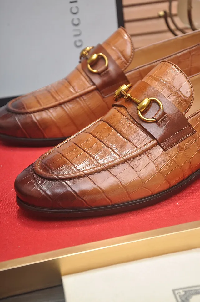 Gucci Horsebit 1955 Croc-Embossed Two-Tone Brown Loafers 8