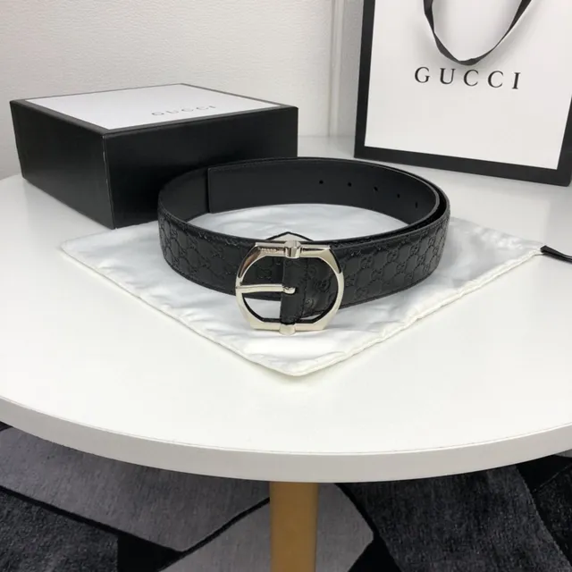 Gucci Horsebit 1955 Embossed GG Black Leather Belt 2