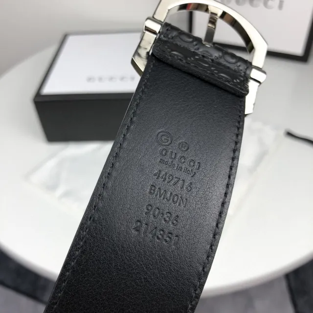 Gucci Horsebit 1955 Embossed GG Black Leather Belt 3