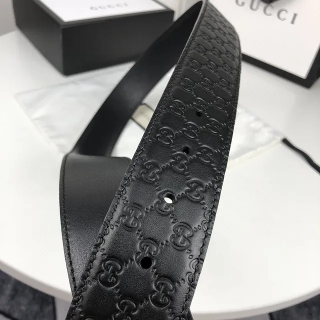 Gucci Horsebit 1955 Embossed GG Black Leather Belt 5