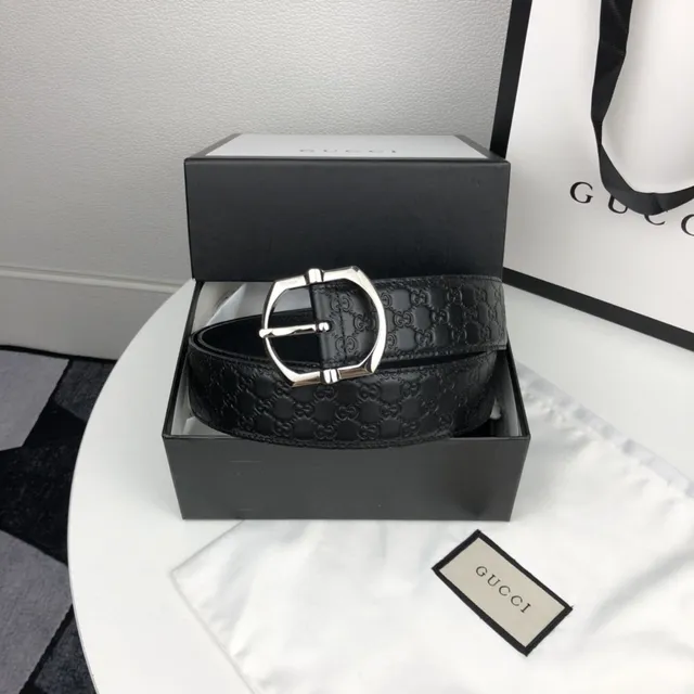 Gucci Horsebit 1955 Embossed GG Black Leather Belt 6