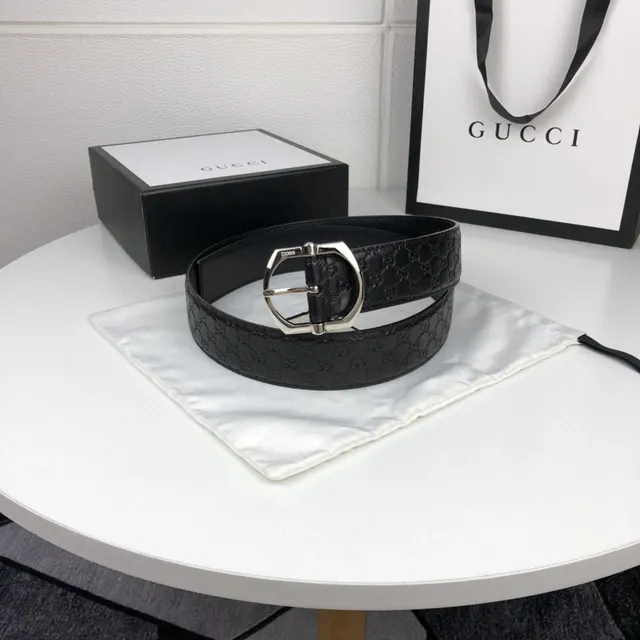 Gucci Horsebit 1955 Embossed GG Black Leather Belt 9