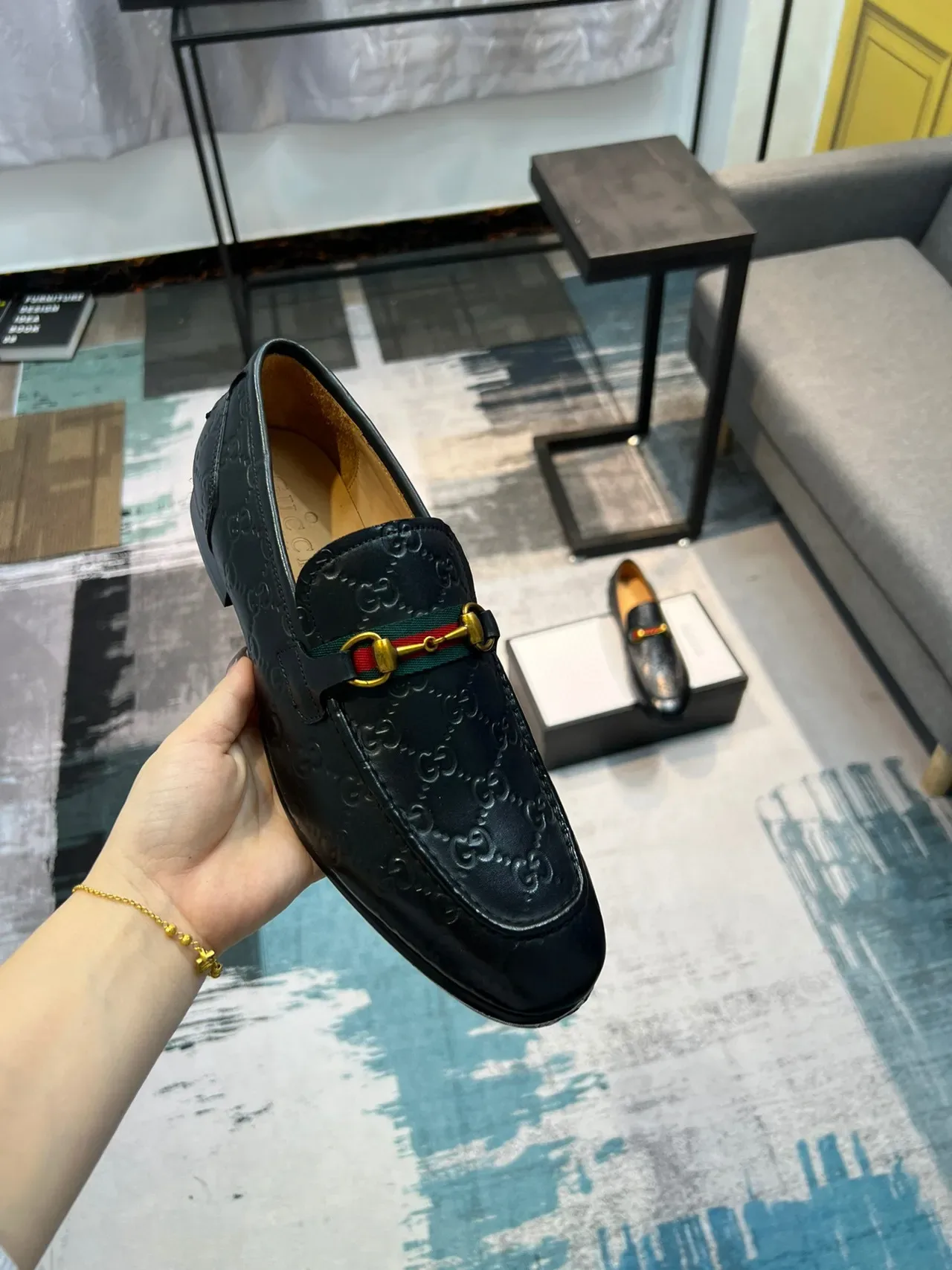 Gucci Horsebit 1955 Embossed GG Loafer en cuir noir 6