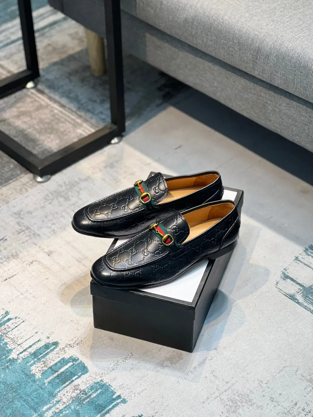 Gucci Horsebit 1955 Embossed GG Loafer en cuir noir 7