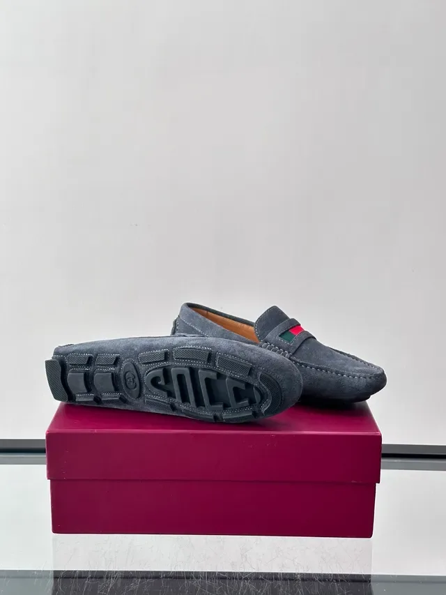 Gucci Horsebit 1955 Gray Suede Web Strap Loafers 2