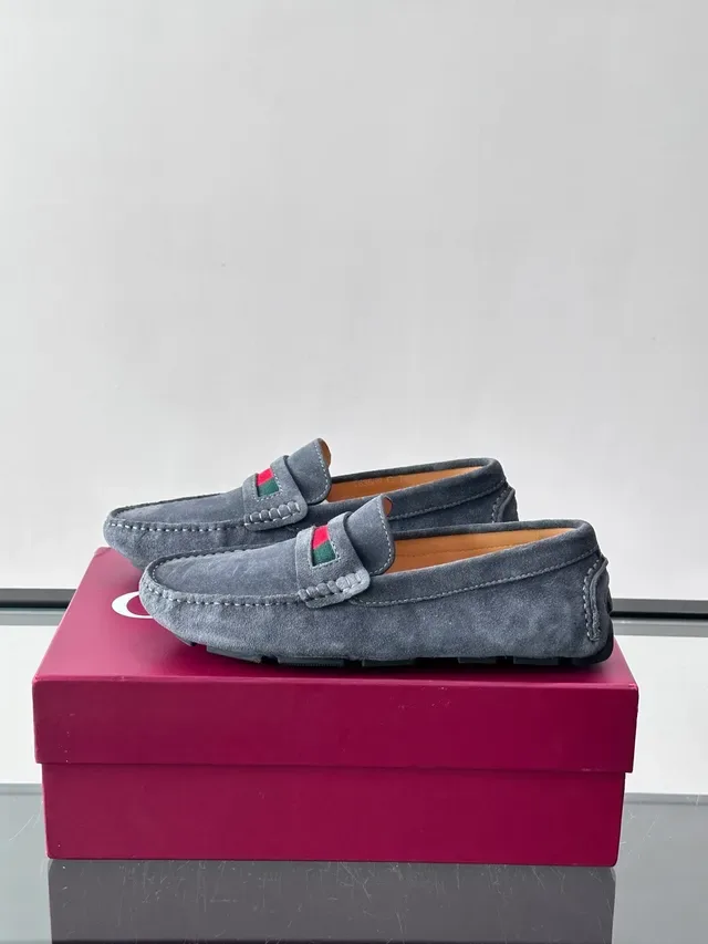 Gucci Horsebit 1955 Gray Suede Web Strap Loafers 5