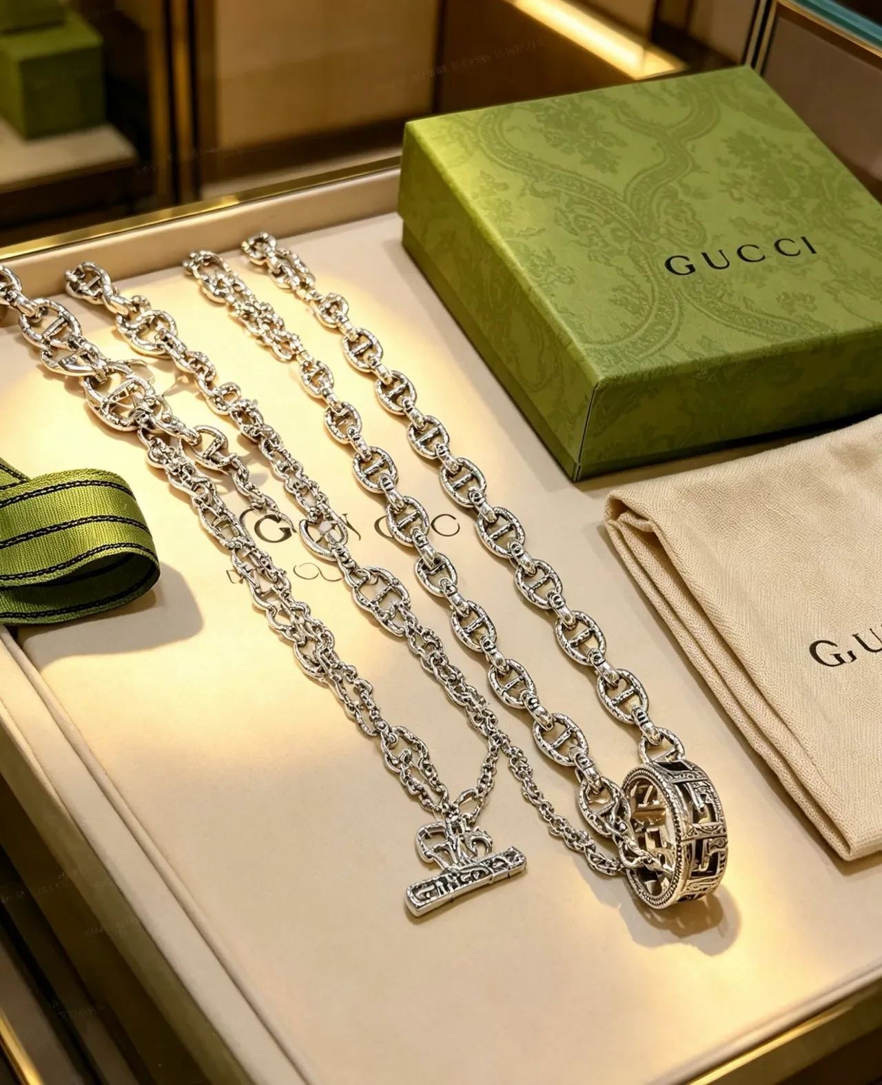 Gucci Horsebit 1955 Interlocking G-Link Silver-Tone Necklace 6