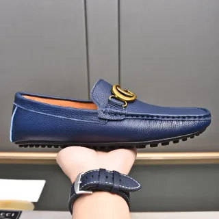 Gucci Horsebit 1955 नेवी गोल्ड पेबल्ड लेदर बकल लोफर