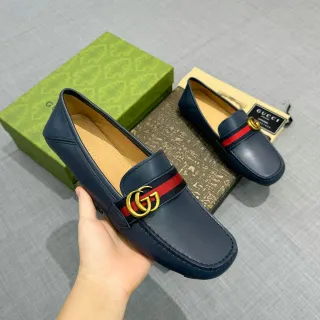 Gucci Horsebit 1955 Navy Red 皮革 网状条纹 装饰 乐福鞋