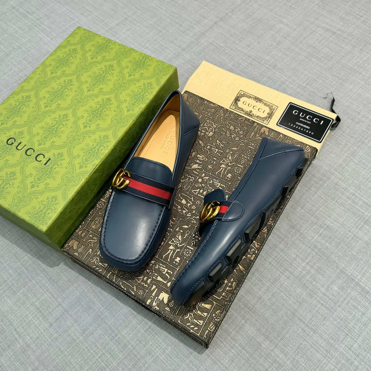 Gucci Horsebit 1955 Navy Red Leather Web Stripe Accent Loafer 2