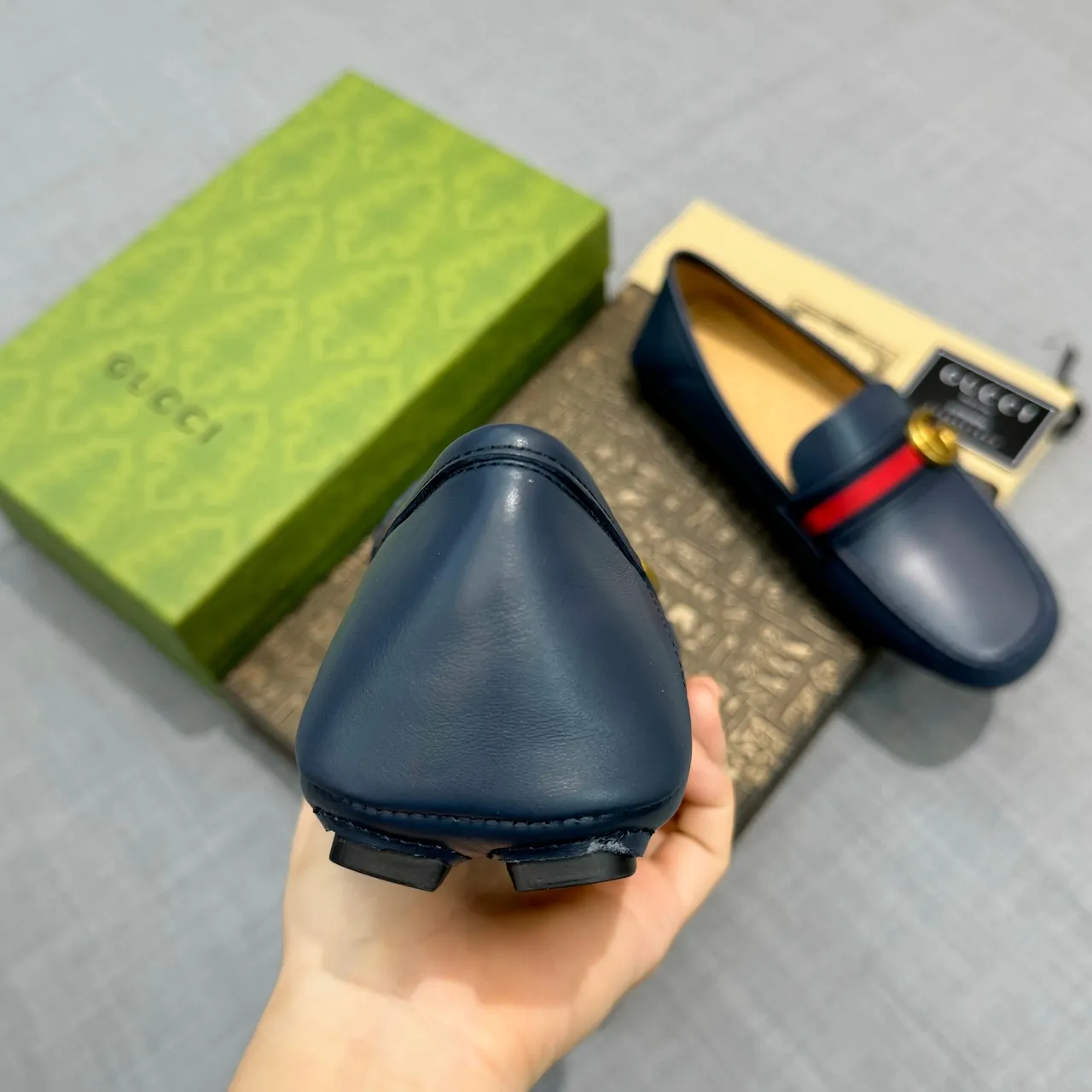 Gucci Horsebit 1955 Navy Red Leather Web Stripe Accent Loafer 3
