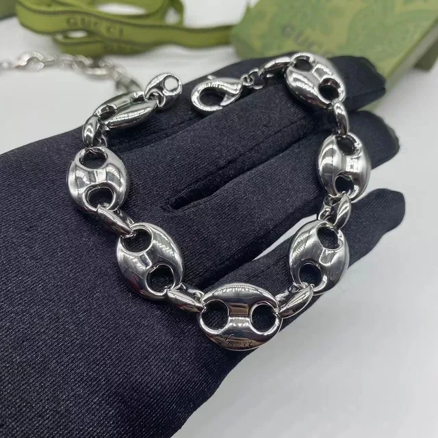 Gucci Horsebit 1955 Silver Interlocking Oval-Link Chain Polished Metal Necklace 3