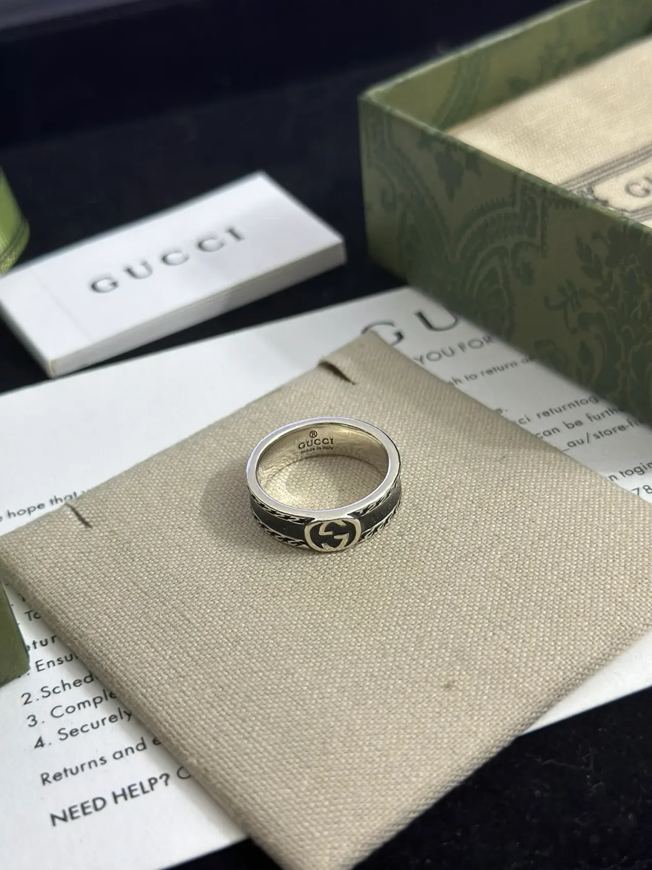 Gucci Interlocking Double G Black Enamel Ring 2