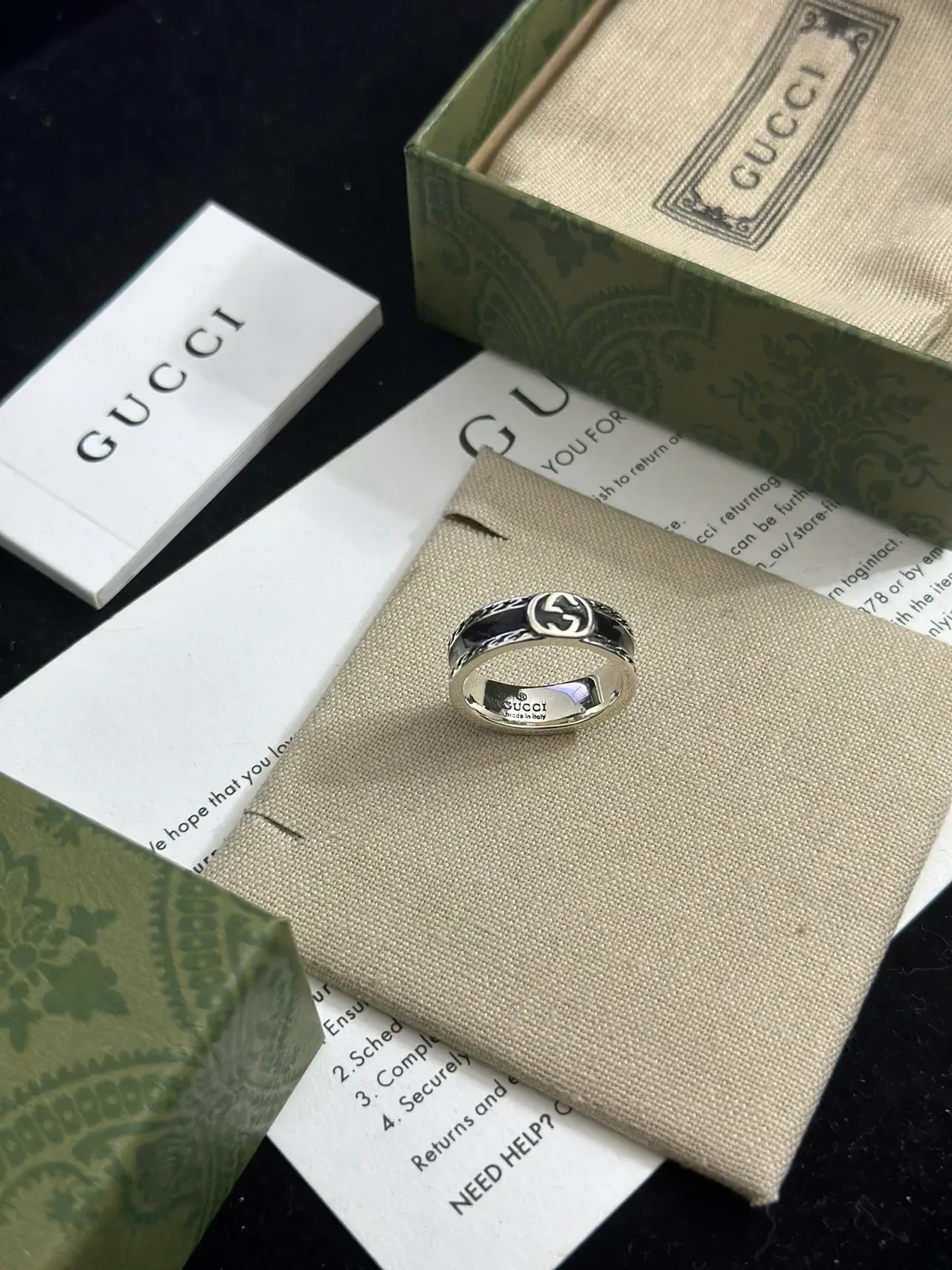 Gucci Interlocking Double G Black Enamel Ring 3
