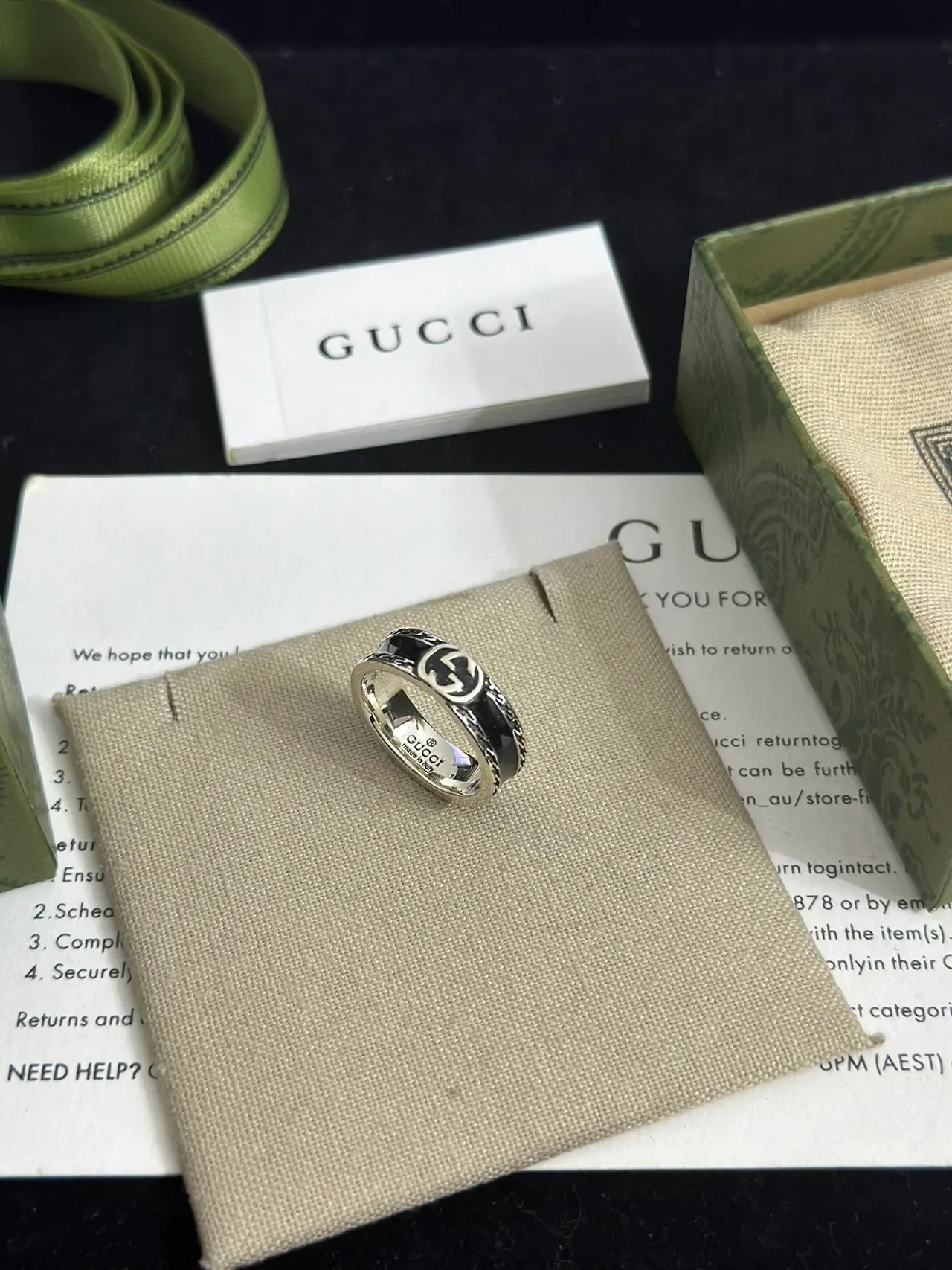 Gucci Interlocking Double G Black Enamel Ring 4